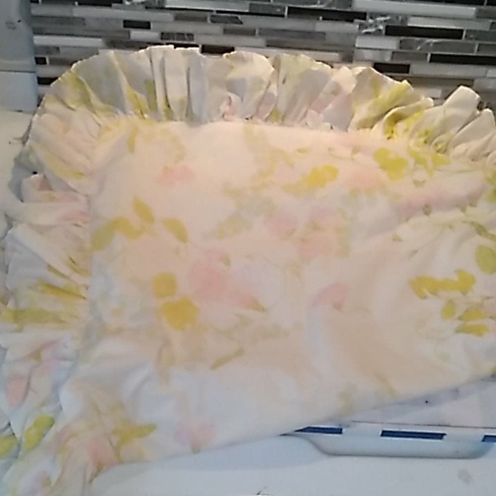 Vintage 1980s ruffled pink yellow pillow sham